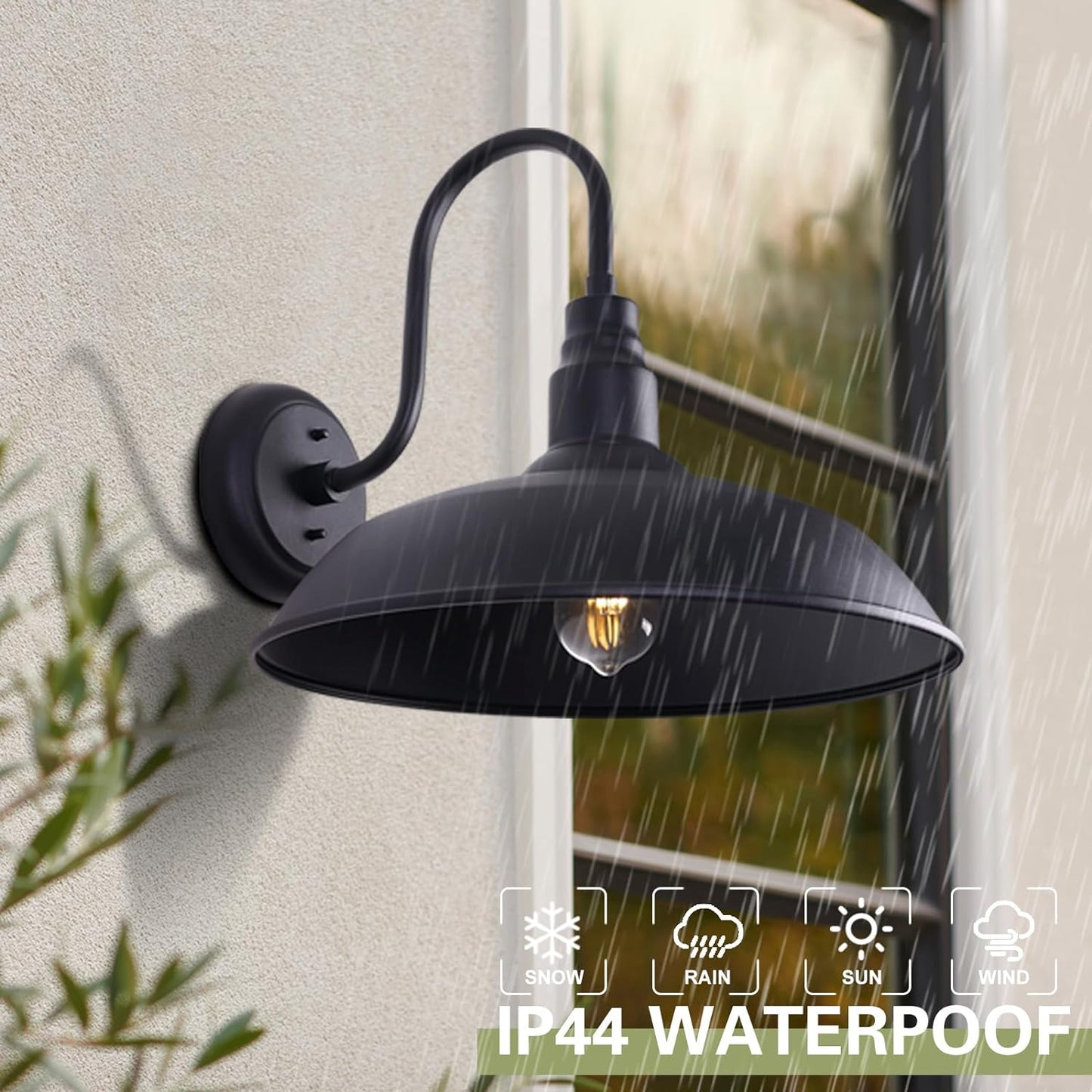 16 Inch Dome Barn Light for Porch, Large Gooseneck Outdoor Light Fixture for Farmhouse, Barn Style Exterior Patio Wall Lights for Garage, Black Outside Wall Sconce for Front Door, House