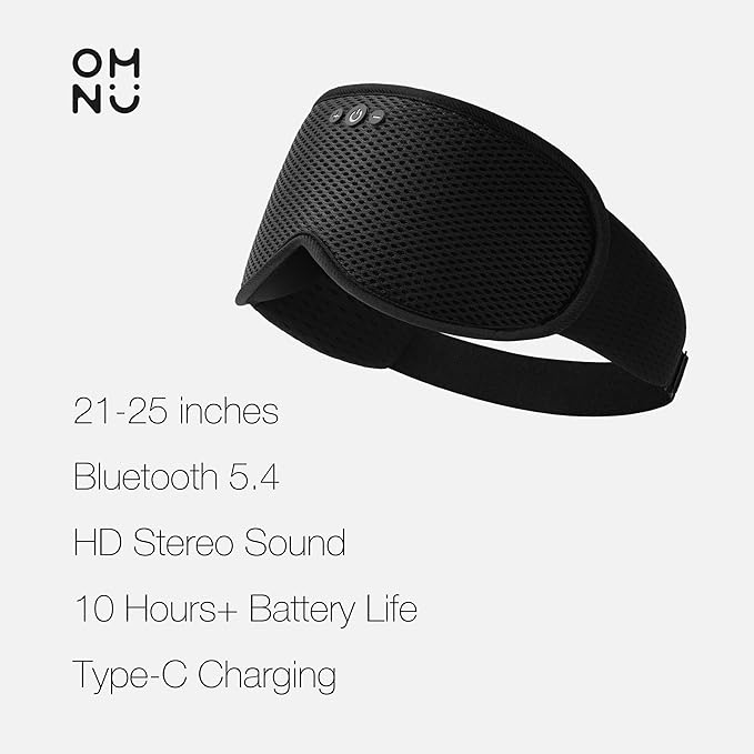 Sleep Headphones, Sleep Mask with Bluetooth Headphones, Ventilated Fabric, Adjustable Fit, 100% Blackout 3D Contoured Eye Cups, Sleeping Headphones for Side Sleepers