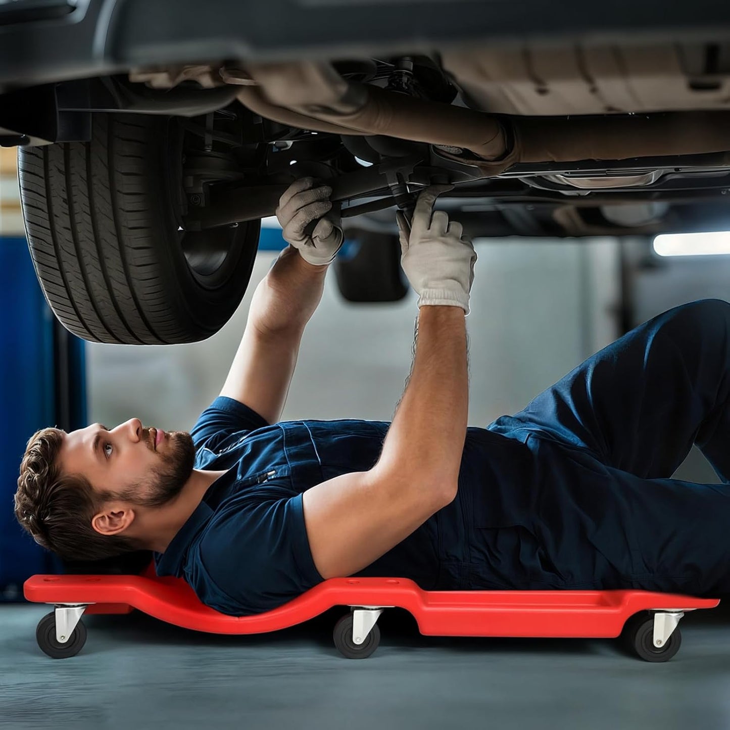 Magshion Automotive Creeper Under Car Roller, 40 Inch Low Profile Creepers with Padded Headrest and Tool Tray, 330 lbs Capacity Portable Floor Creeper for Home Garage Automotive Shop (Red)
