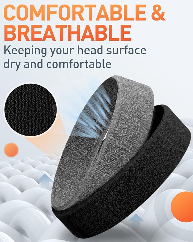 Tanluhu Sweatbands Sport Headbands for Men & Women,Terry Cloth Sweat Band for Tennis, Running, Basketball, Working Out, Execise - Athletic Sweat Cotton Headband Outdoor