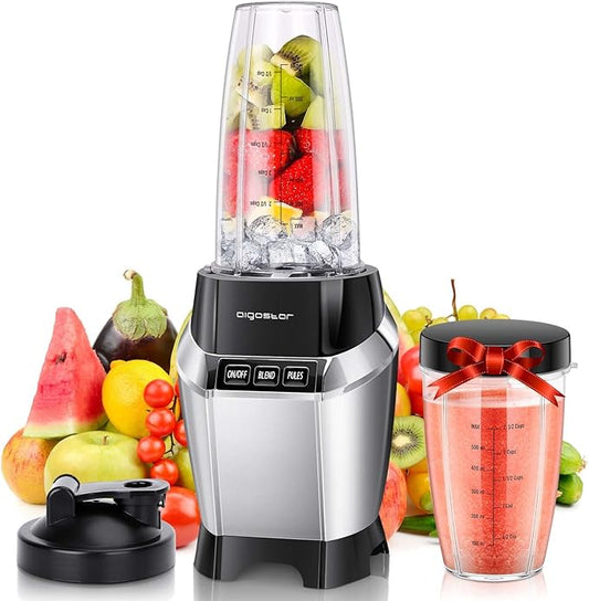 Aigostar Bullet Blender for Shakes and Smoothies, Personal Blender for Kitchen, Smoothie Blender Juice Licuadora Crushing Ice Puree Frozen Fruit, Countertop Blender with 24&20 oz To-Go Cups