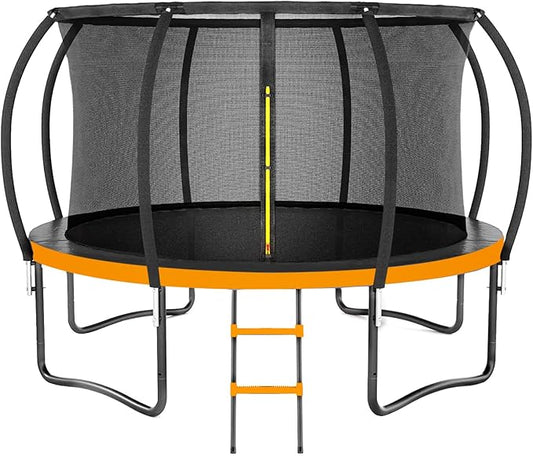 Trampoline 8FT 10FT 12FT 14FT 16FT, Outdoor Trampolines for Kids and Adults, Recreational Trampoline with Enclosure Net & Ladder, Round Trampoline ASTM Approved, 400/450LBS Weight Capacity