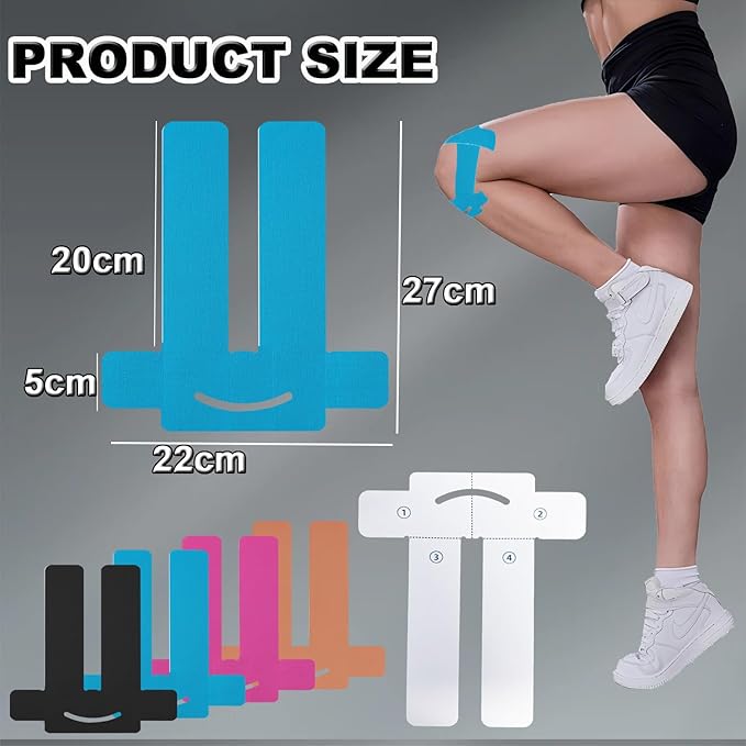 Kinesiology Tape for Knees, 8 Count Precut Kinesiology Tape,Original Cotton Waterproof & Breathable, Latex Free Elastic Kinesiology Athletic Tape for Knee Support and Muscle Pain Relief-4colors