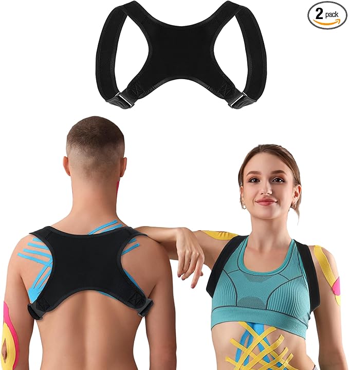 Geyoga 2 Pieces Posture Corrector for Women and Men, Adjustable Back Straightener, Neck Pain Relief, Breathable Shoulder Support, Posture Back Brace