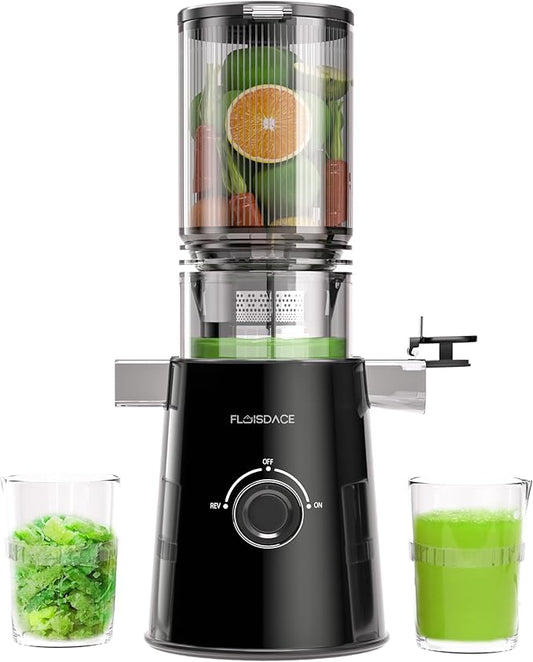Cold Press Juicer, Slow Masticating Juicer Machines with 5" Feeding Chute Fit Whole Fruits&Vegetables, Stainless Steel Slow Masticating Juicer Easy to Clean, 99.6% Juice Purity, 1.5L Capacity-Black.
