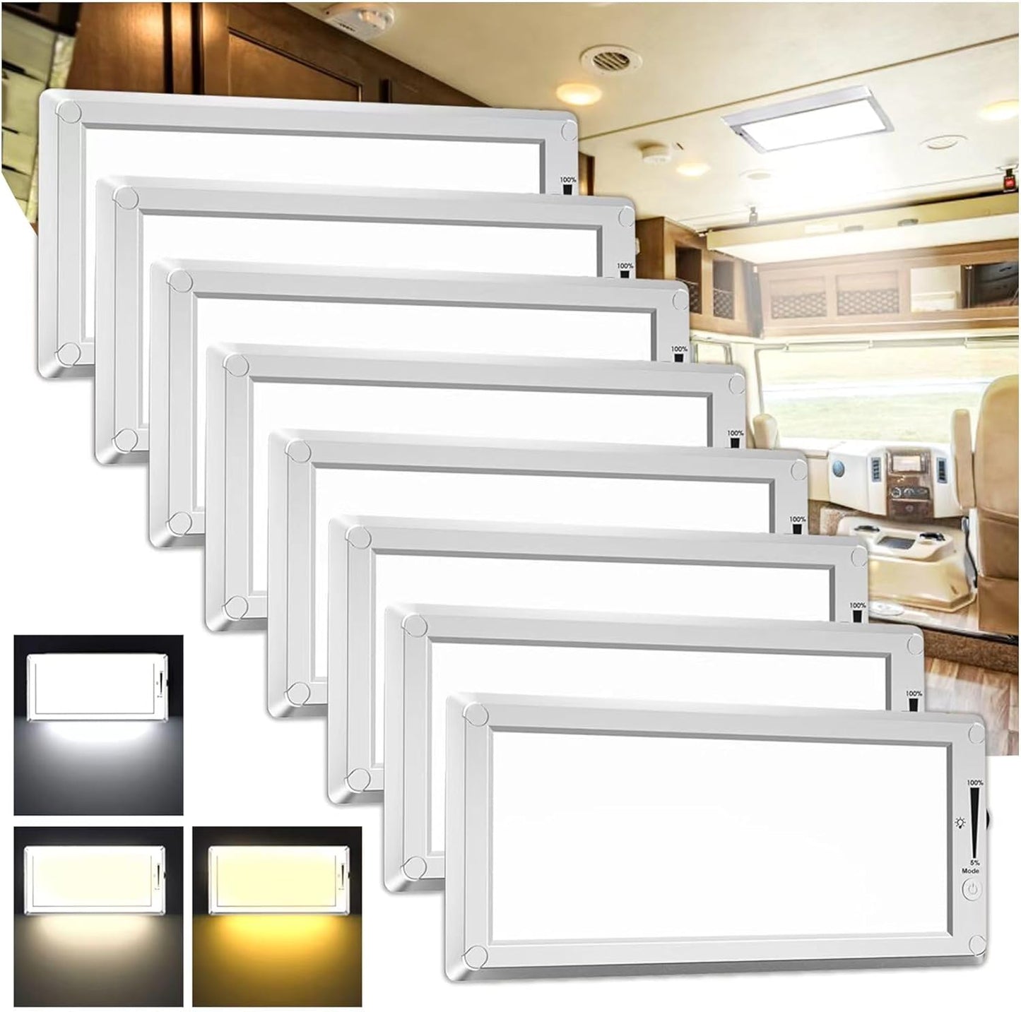 8 Pack RV Lights Interior,3 Color RV LED Super Bright Fixture,12V RV Ceiling Dome Light with ON/Off Dimmable Switch Energy Saving Gift Package for RV/Camper/Car/Trailer/Boat