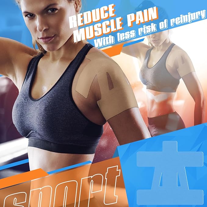 20 Count Kinesiology Tape for Shoulder Pain Relief Pre Cut Sports Waterproof Breathable Enhance Elastic Kinesiology Athletic Tape for Shoulder Support and Muscle Sports (Beige)