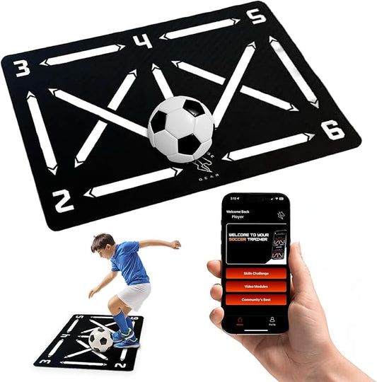 Soccer Training Mat - App with Video Modules Included, Ball Mastery Trainer, Football Footstep Equipment, Durable and High Performance Rubber, Gift for Boys and Girls