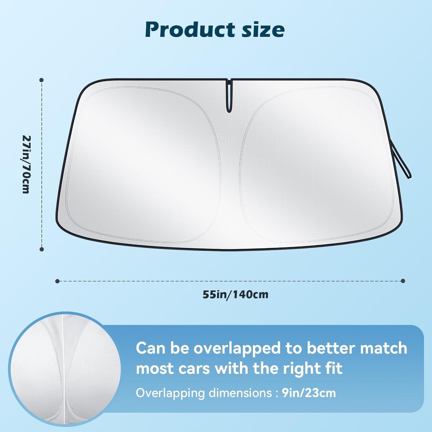 Car Windshield Sun Shade, 300T Thickened Car Window Shades Heat Reflective Interior Cool, Universal Fit for Most Cars SUVs Trucks, Foldable & Portable Design (M (55" × 27"))