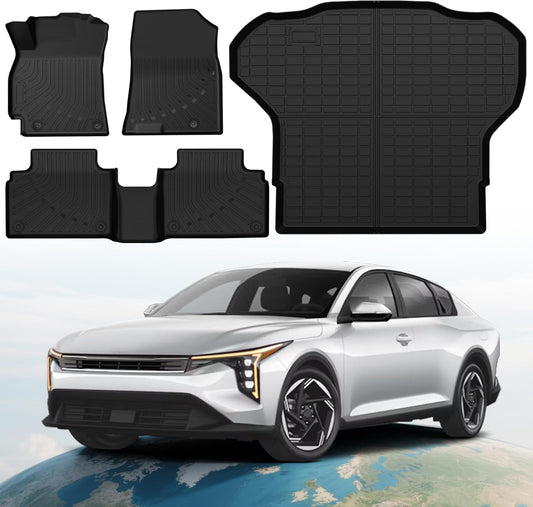 Floor Mats & Cargo Mat Custom Fit for KIA K4 2025 Accessories All-Weather TPE Car Mats and Anti-Slip Trunk Mat Fit for KIA K4 2025 1st 2nd Row & Trunk Liner Full Set, Set of 4 Mats Black