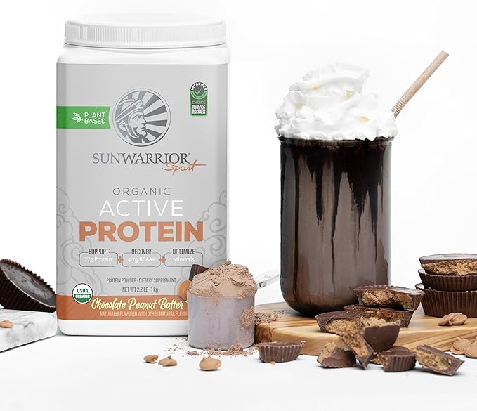 Sunwarrior Organic Plant Based Protein Powder | Vegan Organic Protein Powder with BCAAs Plus Recovery Minerals & Botanicals | Non-GMO Soy Dairy & Gluten Free (Chocolate Peanut Butter, 20 Servings)