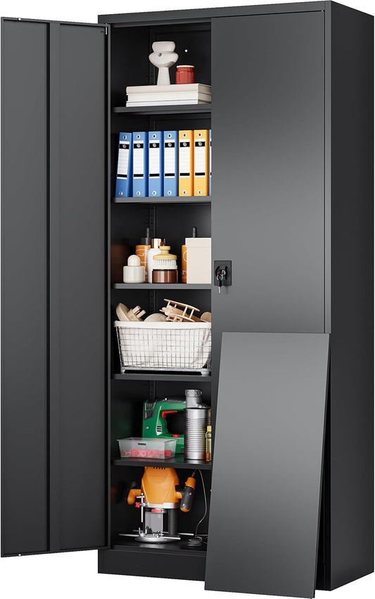 SISESOL Wide & Deep Metal Storage Cabinet with Lock & 5 Adjustable Shelves,72" Black Garage Storage Cabinet with Locking Doors,Lockable Cabinets for Home,Office,Garage,Shop,Basement 72x36x18