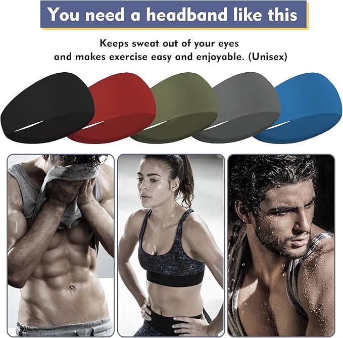 Sports Headbands for Men,Mens Running Headband Moisture Wicking Workout Headband,Running,Cycling,Basketball,Yoga,Football,Unisex