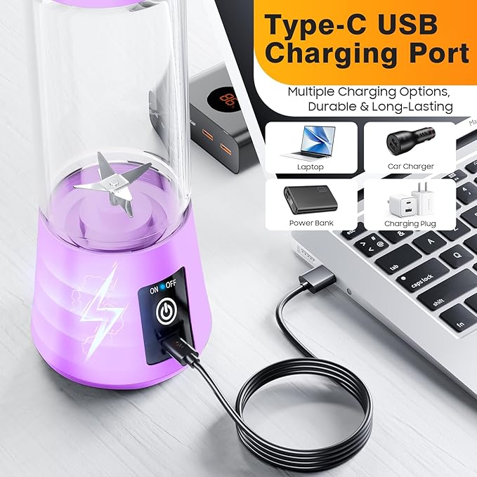 Personal Blender for Shakes and Smoothies - 2025 New Upgrade Cordless Portable Blender USB-C Rechargeable, 380Ml BAP Free Juice Cup, 6 Blades Freshly Squeezed for Picnic/Sprots, 20000Rpm/Min Speed