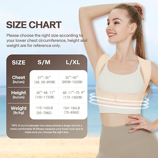 Back Brace Posture Corrector for Women and Men,Adjustable Shoulder Posture Brace,Upper Lower Pain Relief - Scoliosis,Hunchback,Hump,Spine Beige(Small/Medium)