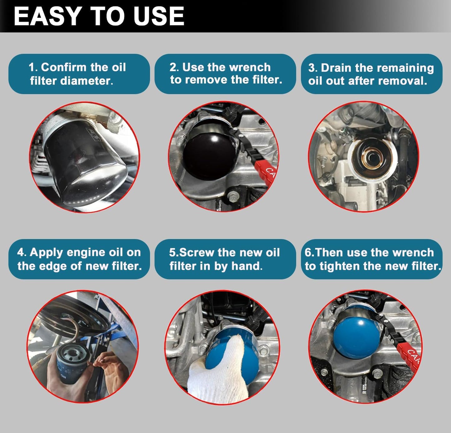 Extra Small Oil Filter Wrench, Swivel Oil Filter Removal Tool, Universal Filter Wrench Adjustable from 2-1/16" to 2-5/8" for Oil Change