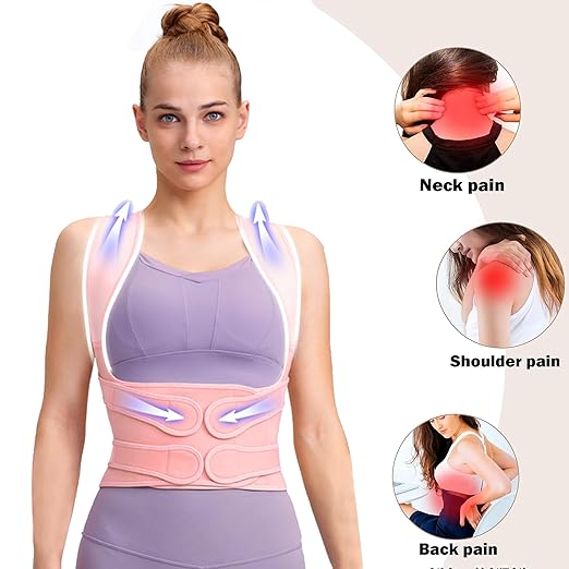 Posture Corrector for Women,Adjustable Full Back Brace and Shoulder Straightener,for Back Pain Relief,Hunchback Correction,Scoliosis,Thoracic Spine,Posture Trainer (Pink, Small)