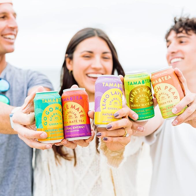 Tama Tea Sugar-Free Sparkling Green Tea, Peach Pear – Organic & Naturally Energizing – Zero Calories, Zero Carbs, Non-GMO – Antioxidant-Rich with 45mg Natural Caffeine – 12 oz Cans (12-Pack)