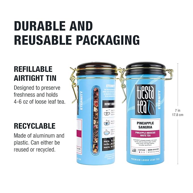 Tiesta Tea Pineapple Sangria Loose Leaf Tea – Pineapple Hibiscus White Tea Blend | Premium Low-Caffeine Fruit Infusion | Hot or Iced | 5.5oz Refillable Tin | Makes Up to 50 Cups