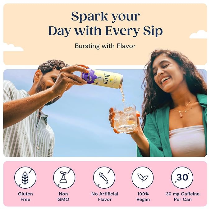 Juni Sparkling Adaptogen Drink with Ashwagandha, Lion’s Mane & Reishi Mushrooms | Green Tea for Focus, Zero Sugar, 5 Calories, Organic | Non Alcoholic Drinks - Variety Pack 12 pack