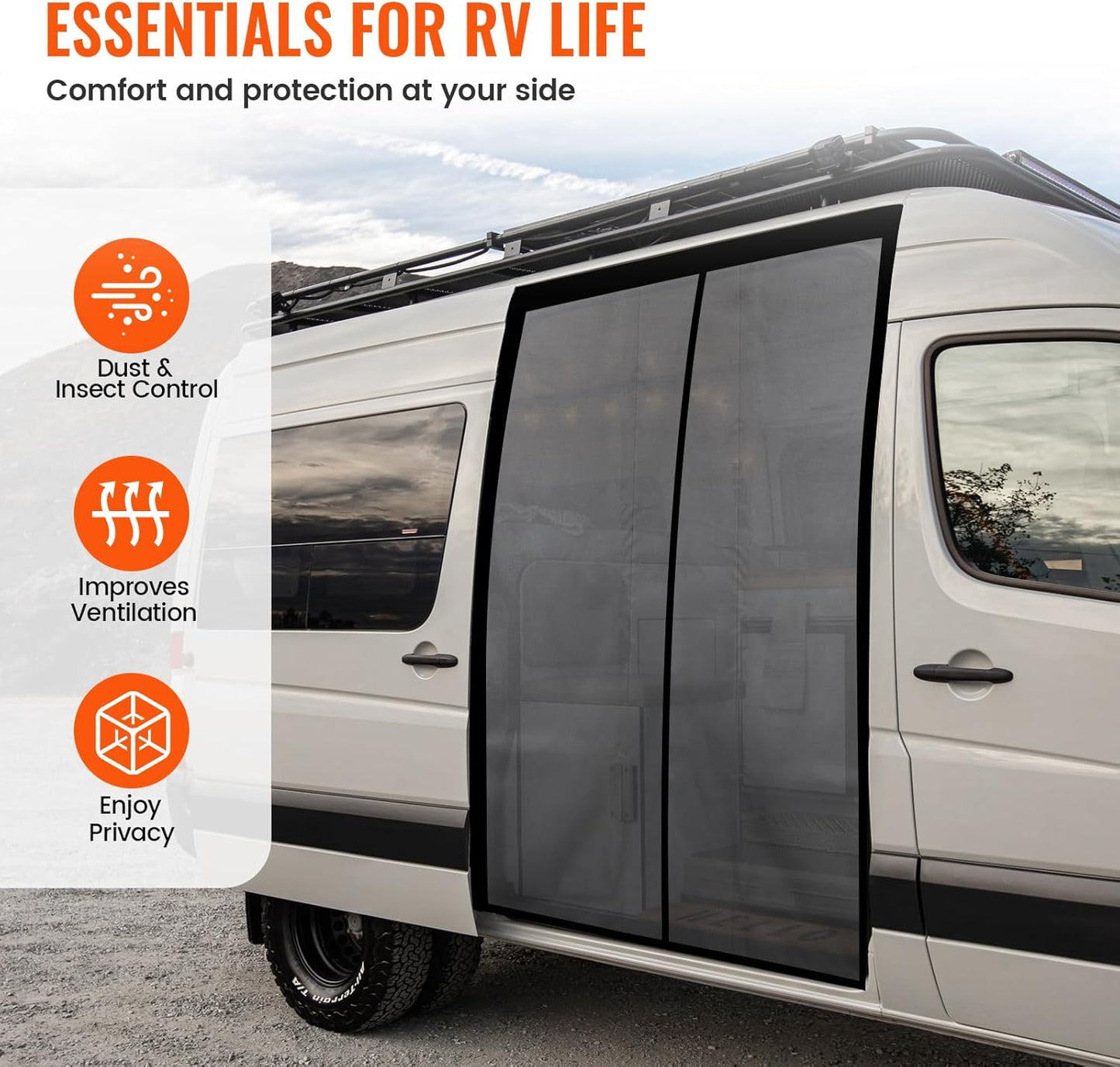 71''H x 59''W Van Bug Screen Side Door Sliding Door Window Covers with Magnetic Closure Car Window Screens for Camping Fits Mercedes Sprinter Ford Transit and RAM Promaster