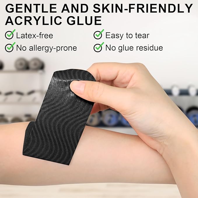 CKeep Kinesiology Tape, 2 Rolls Cotton Latex Free Hypoallergenic Elastic Precut Strips, 2 Inch Wide Waterproof Athletic Tape for Knees Pain Injuries Sprains, Black