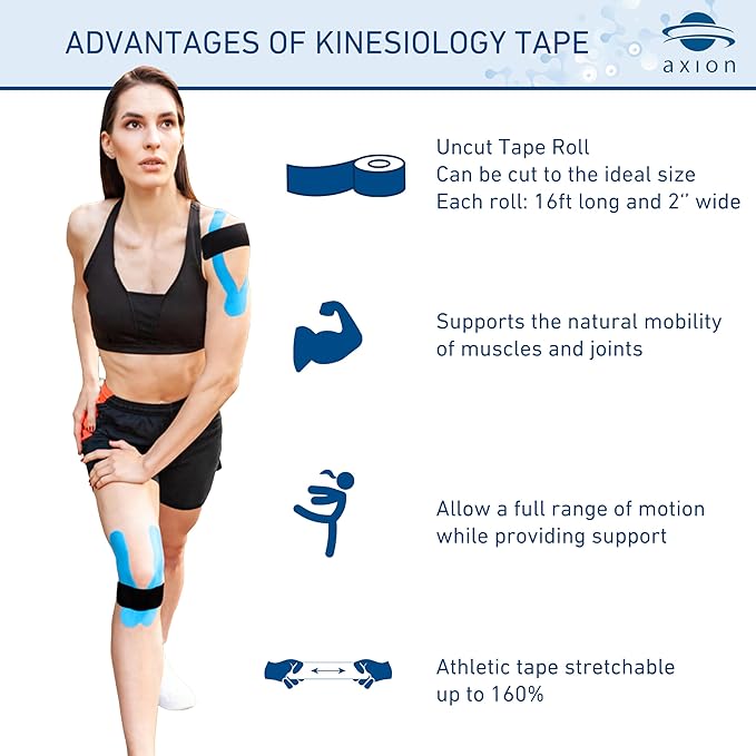 Kinesiology Mixed Set of 3 Units from axion | Different Waterproof Colours | Skin-Friendly Elastic Self-Adhesive Bandage Physio Tape | Ideal for Sports and Everyday Use, Soccer Tape