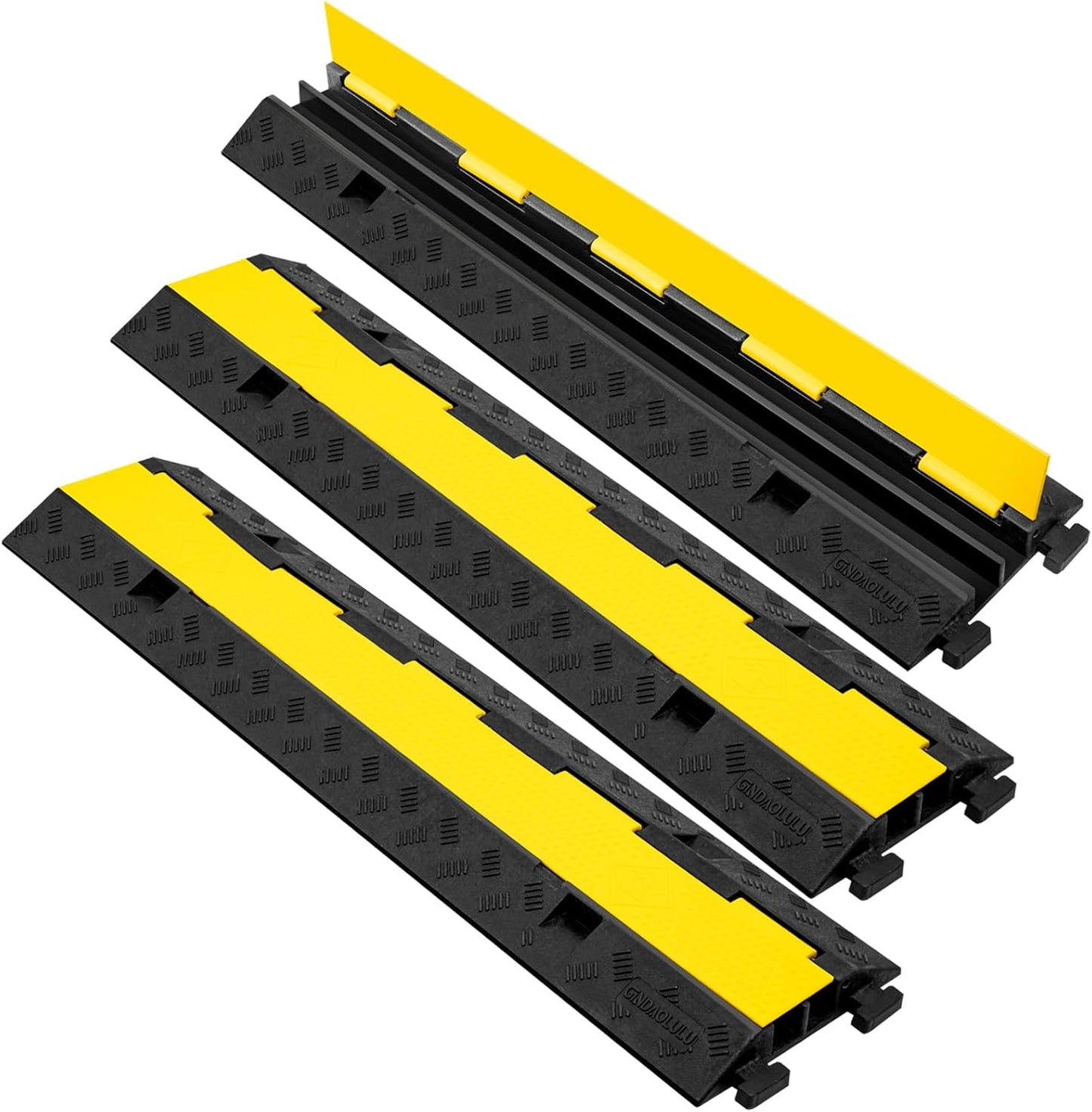 2 Channel 3 Pack Cable Protector Ramp Traffic Wire and Hose Ramp Cord Cover Heavy Duty Channels 11,000 lbs Load Capacity Cable Wire Ramps Speed Bump Driveway Cable Protective Cover