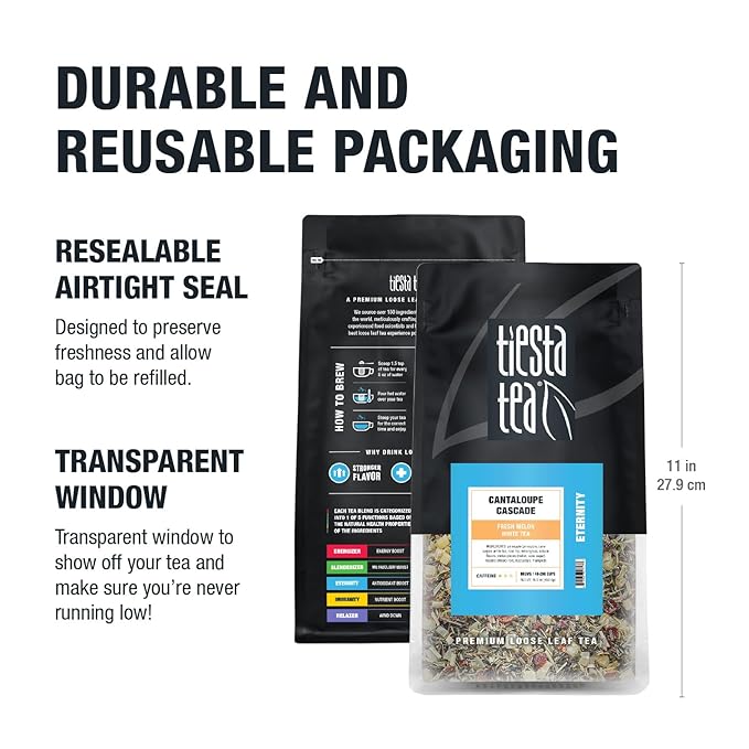 Tiesta Tea - Cantaloupe Cascade Tea, Loose Leaf, Fresh Melon White Tea, Premium Low Caffeine Tea Blend, Make Hot or Iced & Up to 200 Cups, 16 oz Resealable Bulk Pouch