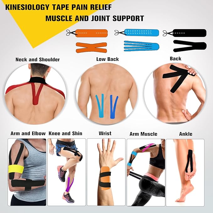 Pro Synthetic Kinesiology Tape 1 Roll, Athletic Sports Tape for Muscle Joint Support, Pain Relief for Knee Elbow Wrist Ankle Plantar Fasciitis, 2 in x 16.4 Ft, Light Blue