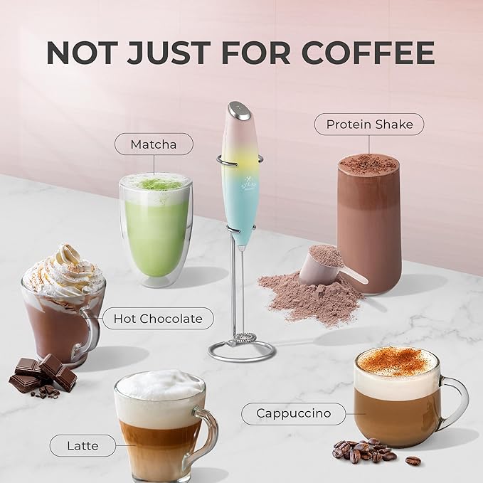 Zulay Powerful Milk Frother (4 Duracell Batteries Included) - Handheld Milk Frother Wand Drink Mixer for Coffee - Powerful Milk Foamer for Cappuccino, Frappe, Matcha & Coffee Creamer - Cupcake