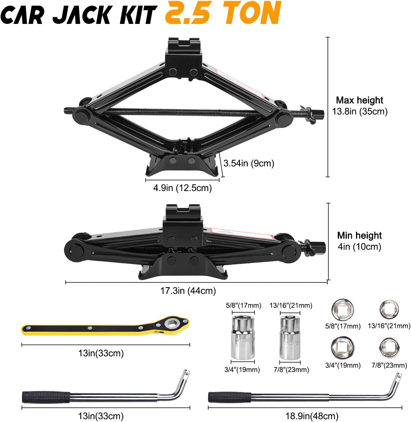 Car Jack Kit Scissor Jack for Car 2.5 Ton (5511 lbs) Tire Jack Tool Kit Universal Car Emergency Kit with Lug Wrench Tire Changing Kit for Car SUV