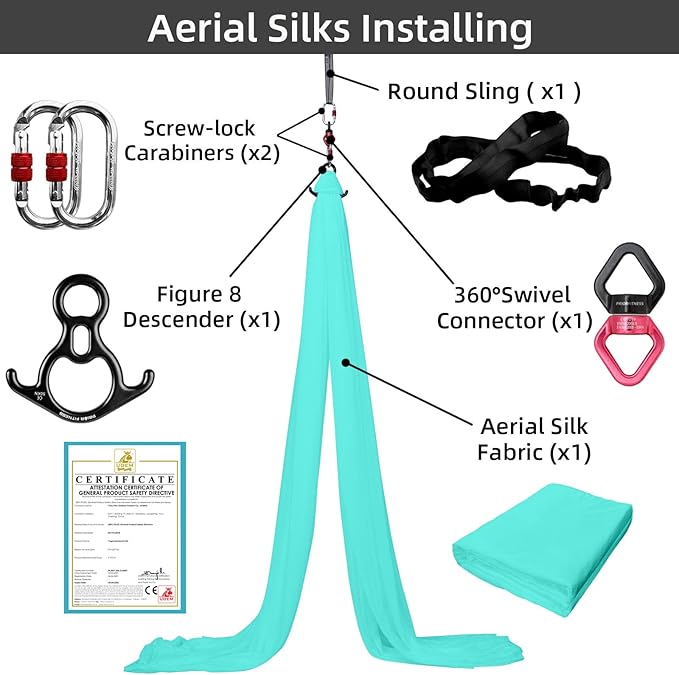 PRIOR FITNESS Aerial Silks Kit Colorful 9/15/20 Yards 40D Nylon Fabric Hammock Set With Hardware & Guide for All Levels Of Aerial Yoga Practice and Acrobatic Flying For Adults Aerial silk