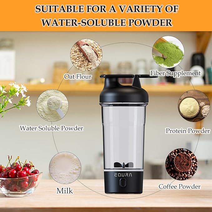 JOTER & LIBEAR Electric Shaker Bottle, Portable USB Rechargeable Protein Shake Mixer, Shaker Bottles for Protein Mixes and Meal Replacement Shakes, BPA Free, Waterproof, 25 oz (Black)