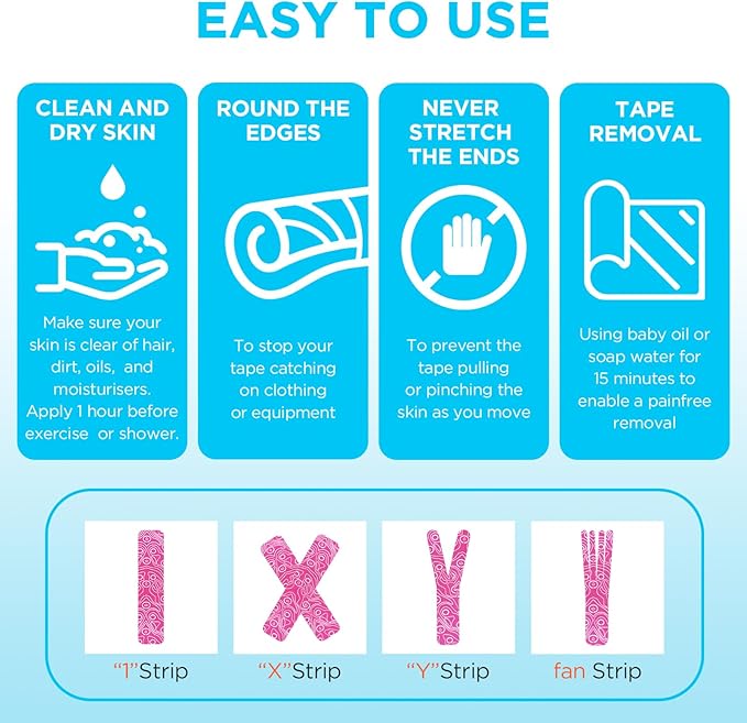 OK TAPE PRO Kinesiology Tape, 2inch x Long Roll 16ft Free Cut Tape, Elastic Athletic Tape Therapeutic Latex Free, 2 Rolls Blue+Blue