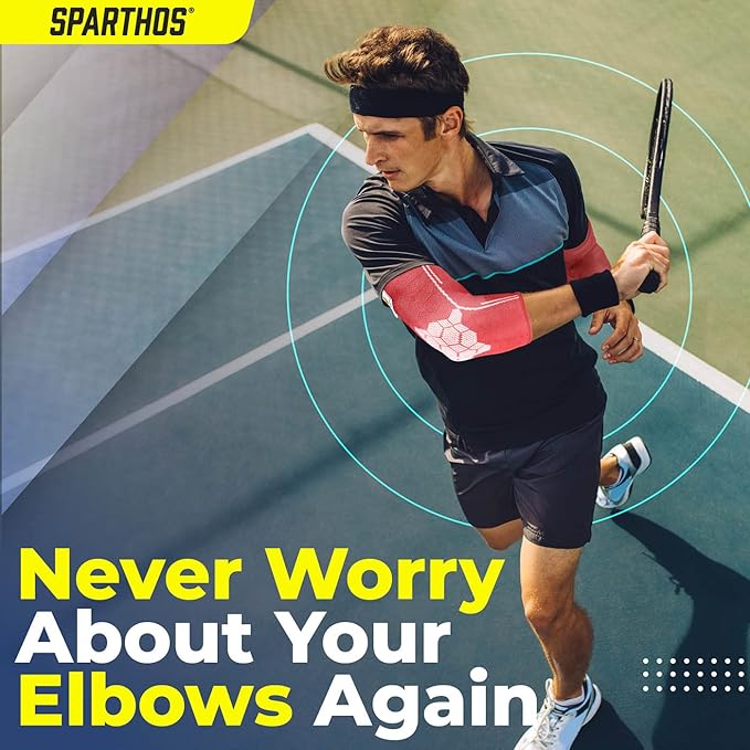 Sparthos Elbow Compression Sleeves (Pair) – Tennis and Golfer's Elbow Support – Elbow Brace for Men and Women – Made from Innovative Breathable Elastic Blend