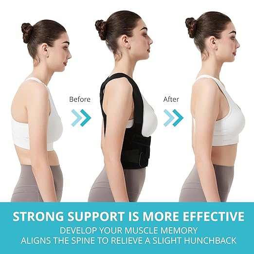 Posture Corrector for Women for Support: Back Brace for Full Back Support - Adjustable Shoulder Straightener for Women and Men (Black, Medium)