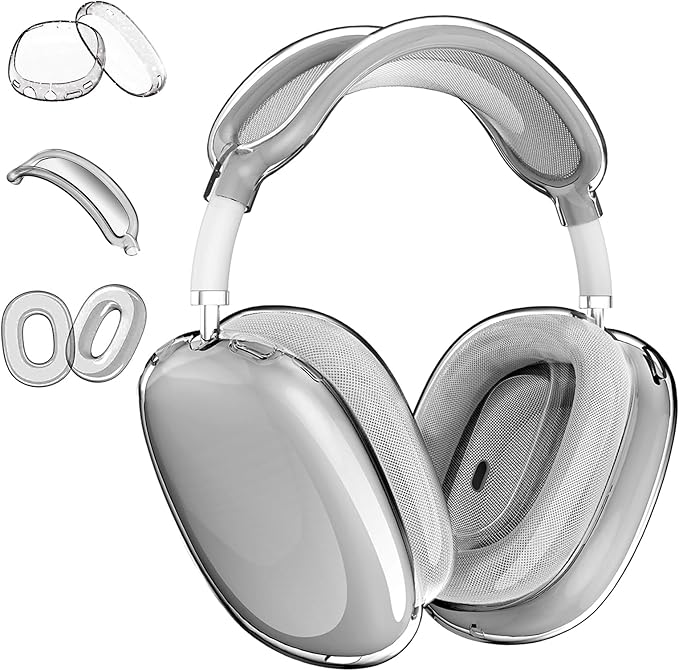for AirPods Max Case Clear Black,3 in 1 Clear Soft TPU Ear Cups/Ear Pad Case/Headband Cover for Airpods Max Headphone Accessories-Black