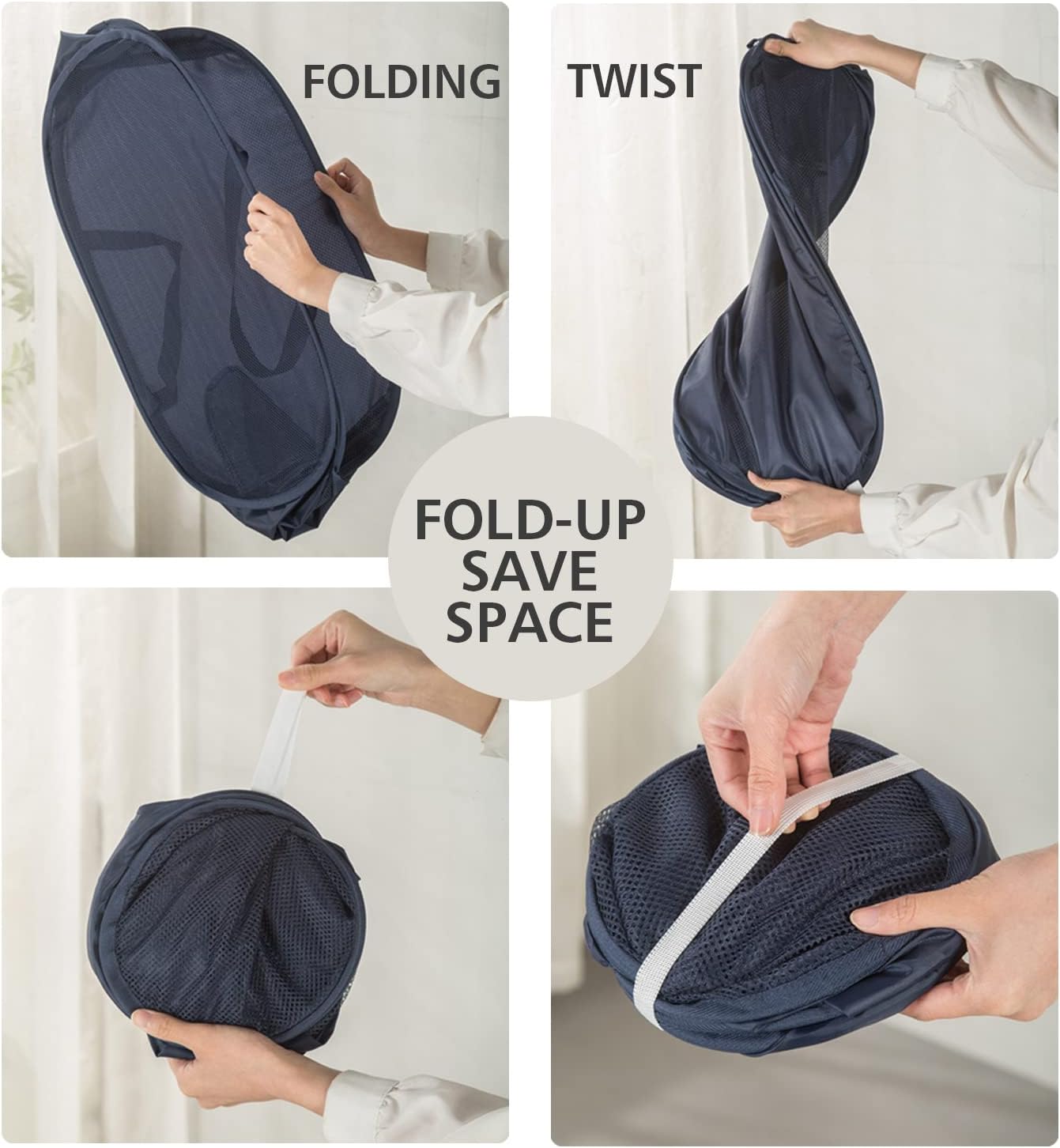 HONOMA Sturdy Mesh Laundry Hamper Basket Bag,Pop up Basket with Side Pocket for Laundry Room, Bathroom, Kids Room, College Dorm or Travel (Pop Horizontal, Grey)