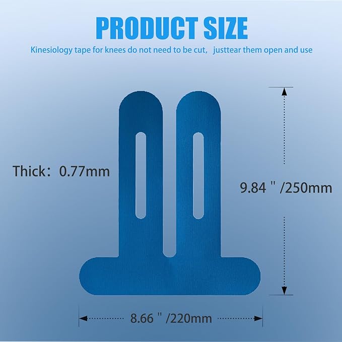 Precut Kinesiology Tape for Knees,24 Pcs – Elastic Knee Support & Stability, Pain Relief – Waterproof, Breathable, Hypoallergenic Athletic Tape (Blue)