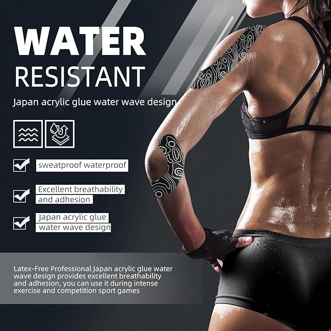 OK TAPE PRO Kinesiology Tape Uncut Roll, Elastic Physical Therapy Athletic Tape for Pain Relief, Muscle Support, Kinetic Tape, Water Resistant, 2in X 16.4ft -Black 2 Rolls