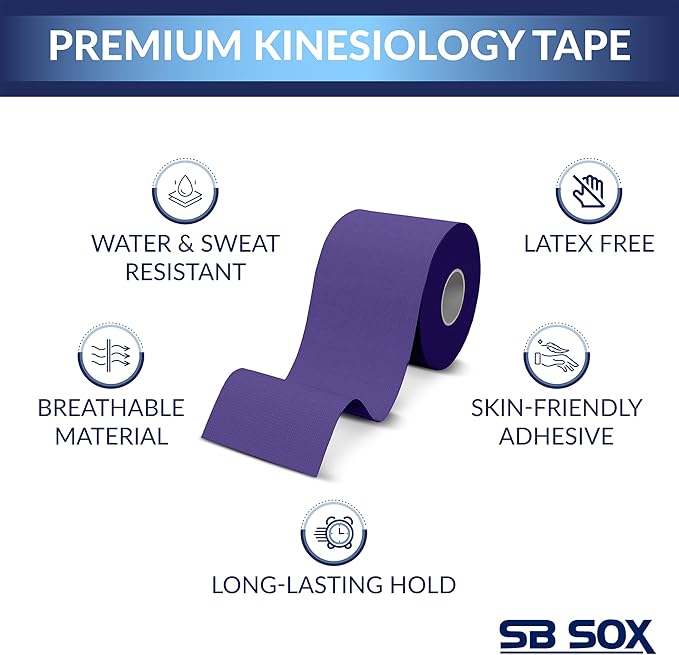 SB SOX Original Cotton Kinesiology Tape Roll – Best Latex Free Athletic Tape for Muscles/Joints – Waterproof, Stretchy, and Gentle on Skin (16ft)