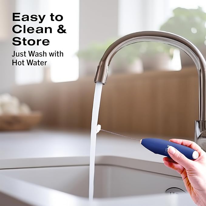 Bean Envy Milk Frother Handheld for Coffee - Electric Hand Blender, Mini Drink Mixer Whisk & Coffee Foamer Wand with Stand for Lattes, Cappuccino, Matcha and Hot Chocolate - Kitchen Gifts - Blue