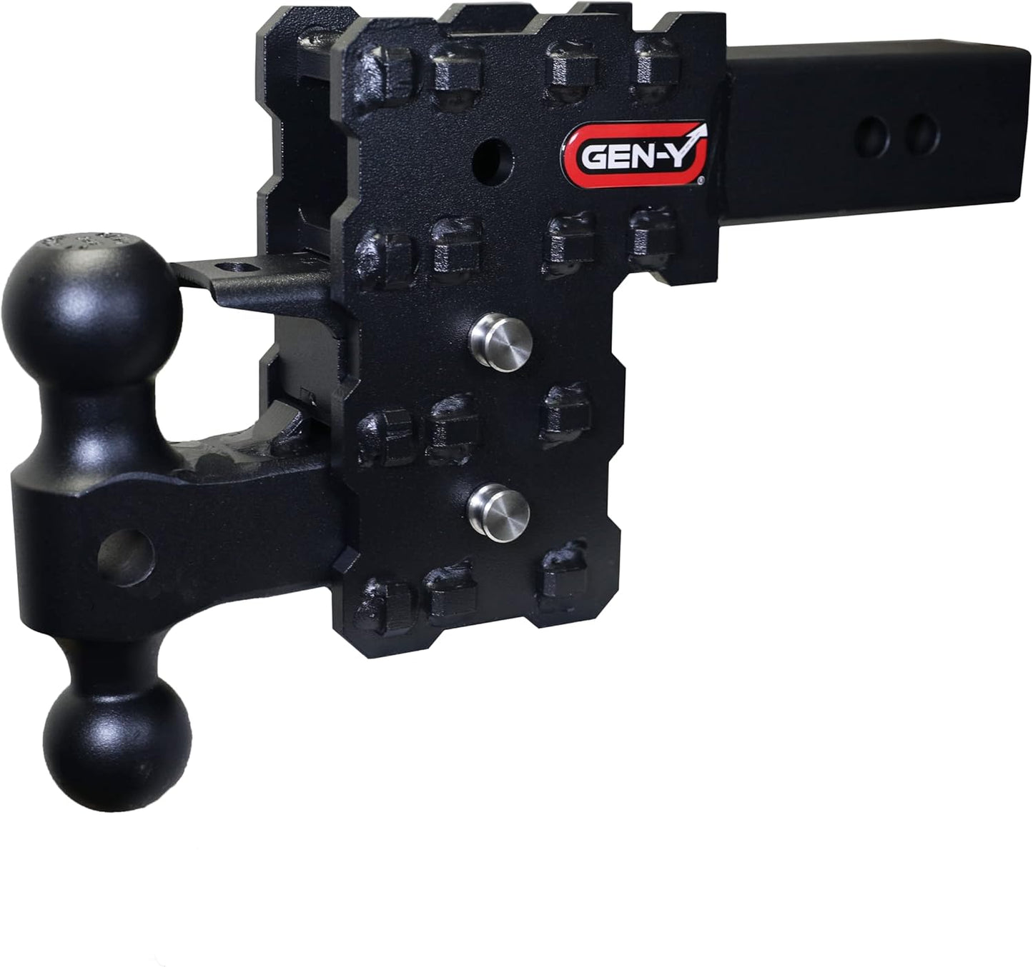 GEN-Y Hitch Solid Shank Adjustable Tow Hitch with Dual-Ball and Pintle Lock for 2.5" Receiver - 5" Drop - 16,000 LB Towing Capacity - 1,600 LB Tongue Weight - Black