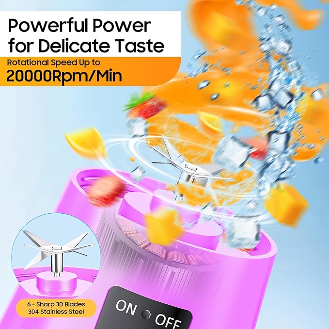 Portable Personal Size Mini Blender - 2025 Upgraded Cordless Blender for Smoothies & Shakes, Type-C Rechargeable, 380Ml Traveling BAP Free Juicer Cup for Sports/Travel/Home, 20000Rpm/Min Speed