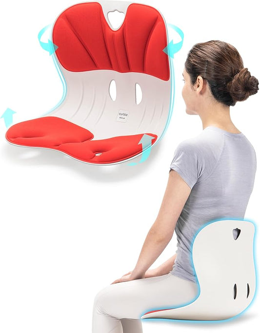 Curble Wider(Standard Wide) – Ergonomic Lower Back Support, Lumbar Support Back Posture Corrector for Low Back Pain Relief, Perfect for Home Office Desk Chair, and Floor Seat, Patented (Red)