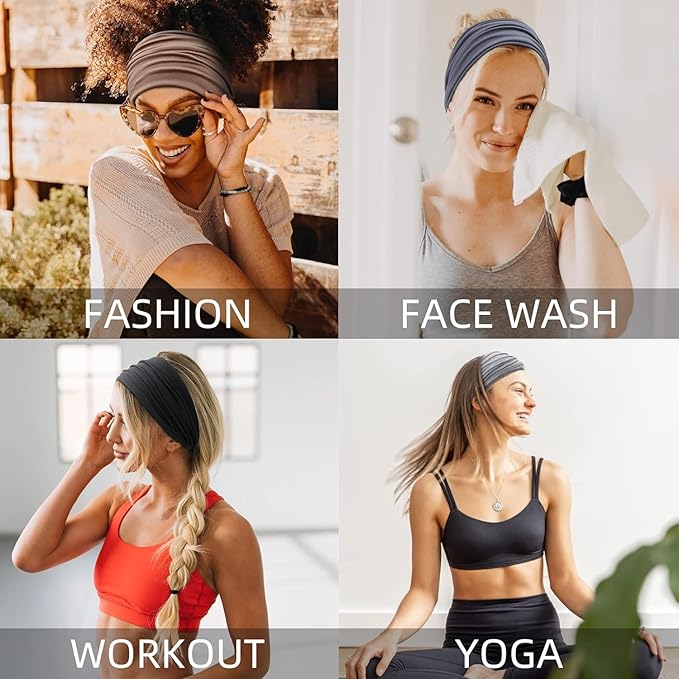 Huachi Wide Headbands for Women Non Slip Thick Womens Headbands Boho Elastic Hair Bands for Women's Hair Stretchy Sweat Headband for Workout Running Working