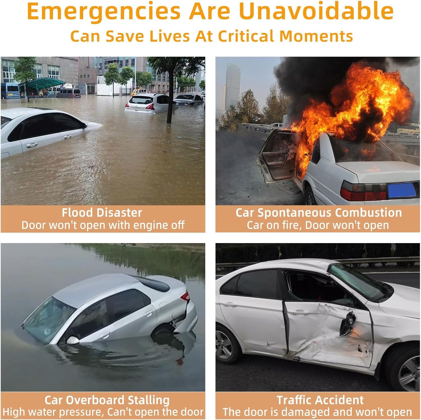 Allelic Car Window Breaker Tool, Window Breaker Seatbelt Cutter, Window Breaker, Glass Breaker, Spring Loaded Window Breaker for Land & Underwater (Gold)