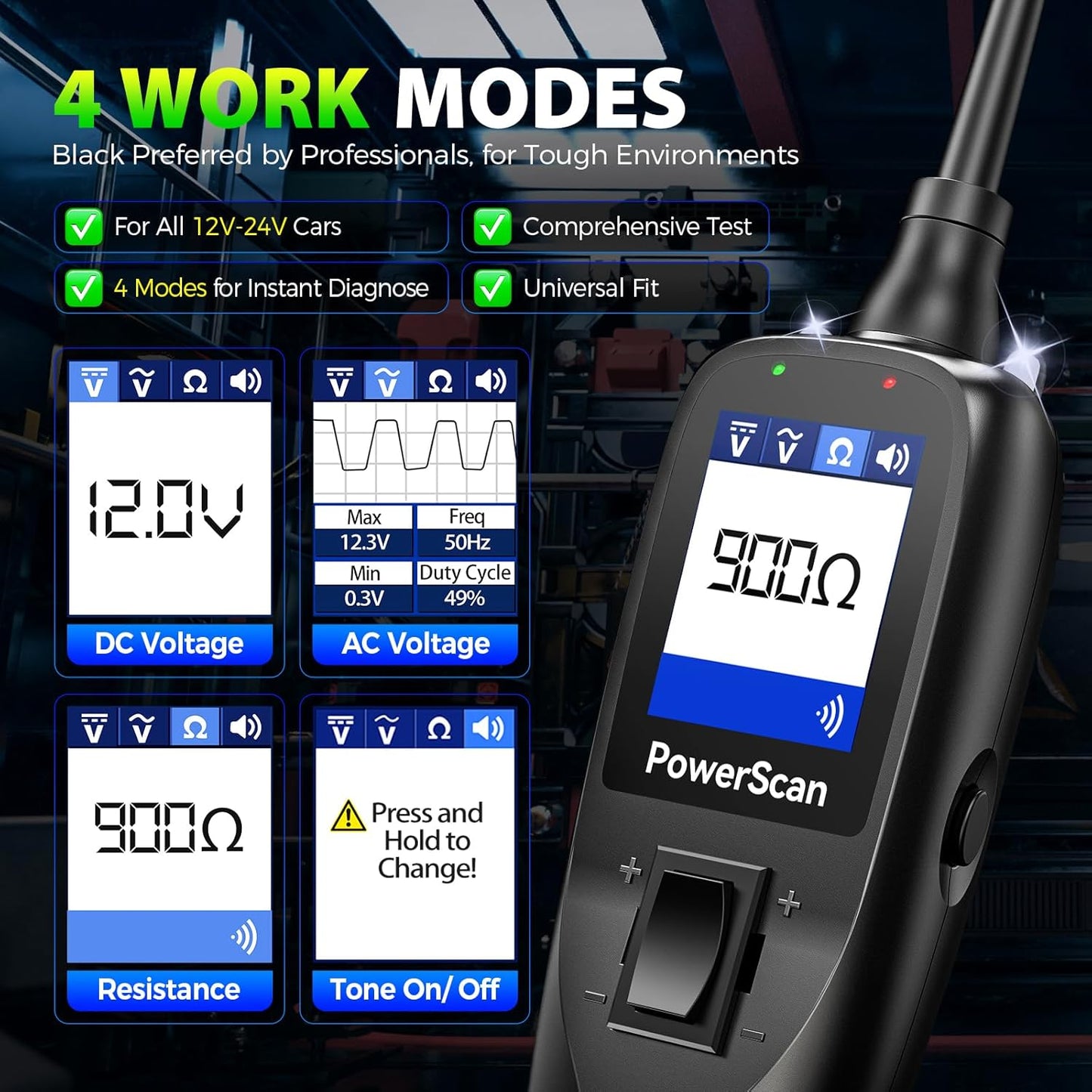 2025 Autel PowerScan PS100 Power Circuit Probe Tester, 12-24V Automotive Electrical Open/Short Breaker Finder, Component Activation Test Tool, AC/DC Trailer Relay Fuse Test, 40FT Cable, for 99% Cars