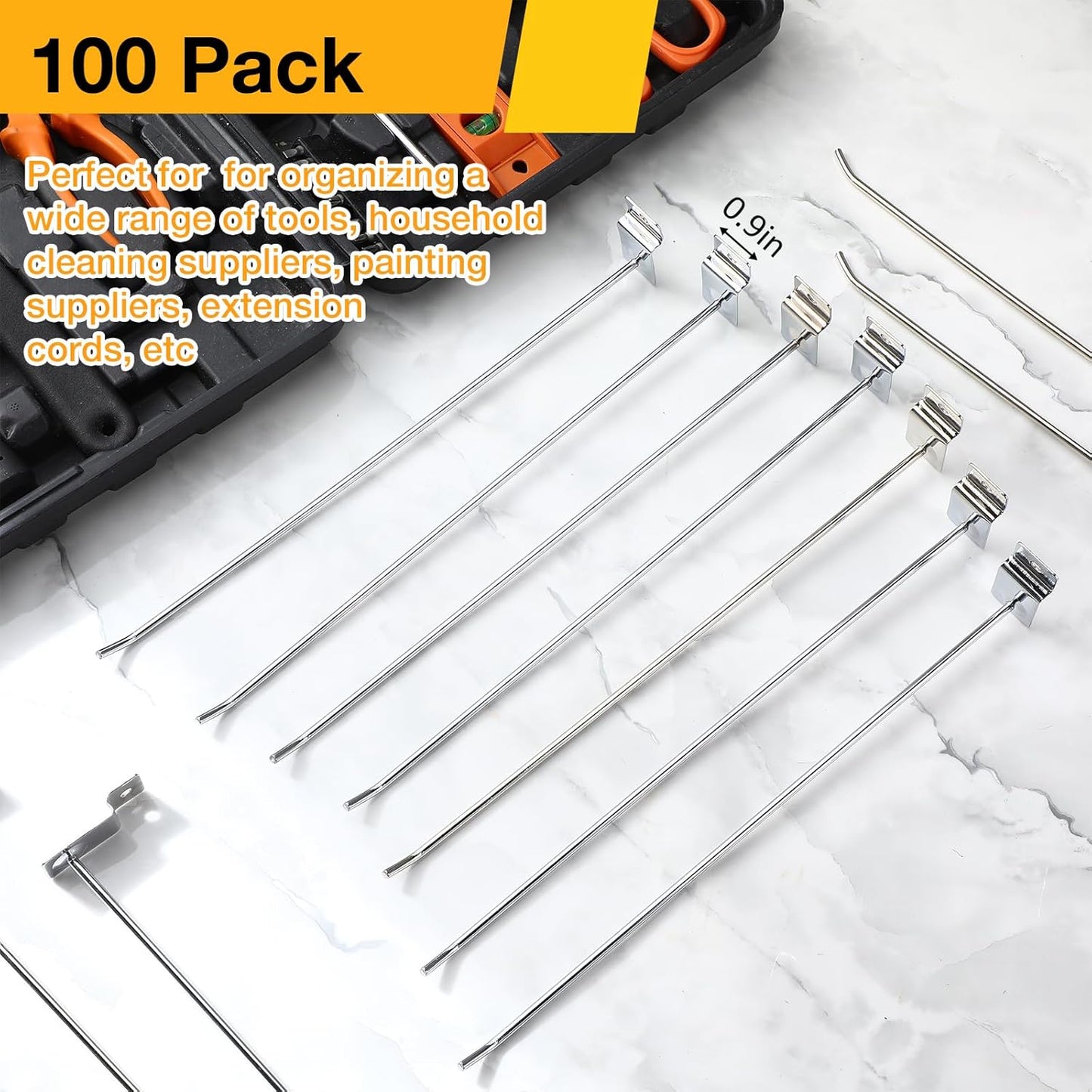 Moxweyeni 100 Pcs Heavy Duty Slatwall Panel Hooks Hanging Metal Slat Wall Hanging Hooks Silver Slat Wall Hanger Commercial Grade Slatwall Pegs Accessories for Shop Retail Display (11.8inch)